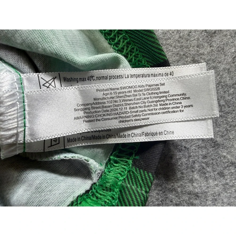 SWOMOG Pajama Set Kids‎ 130 Green Black Buffalo Plaid Long Sleeve Joggers NEW